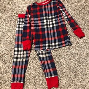 Plaid Kids Pajama Set - Red and Blue